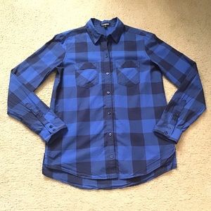 Express Factory Women’s Checkered Shirt Blue Black Long Sleeve Fall School Sz XS